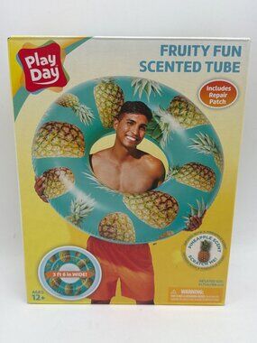 Play Day Pineapple Scented Inflatable Tube Pool Float 41.73 Inches For Ages 12+